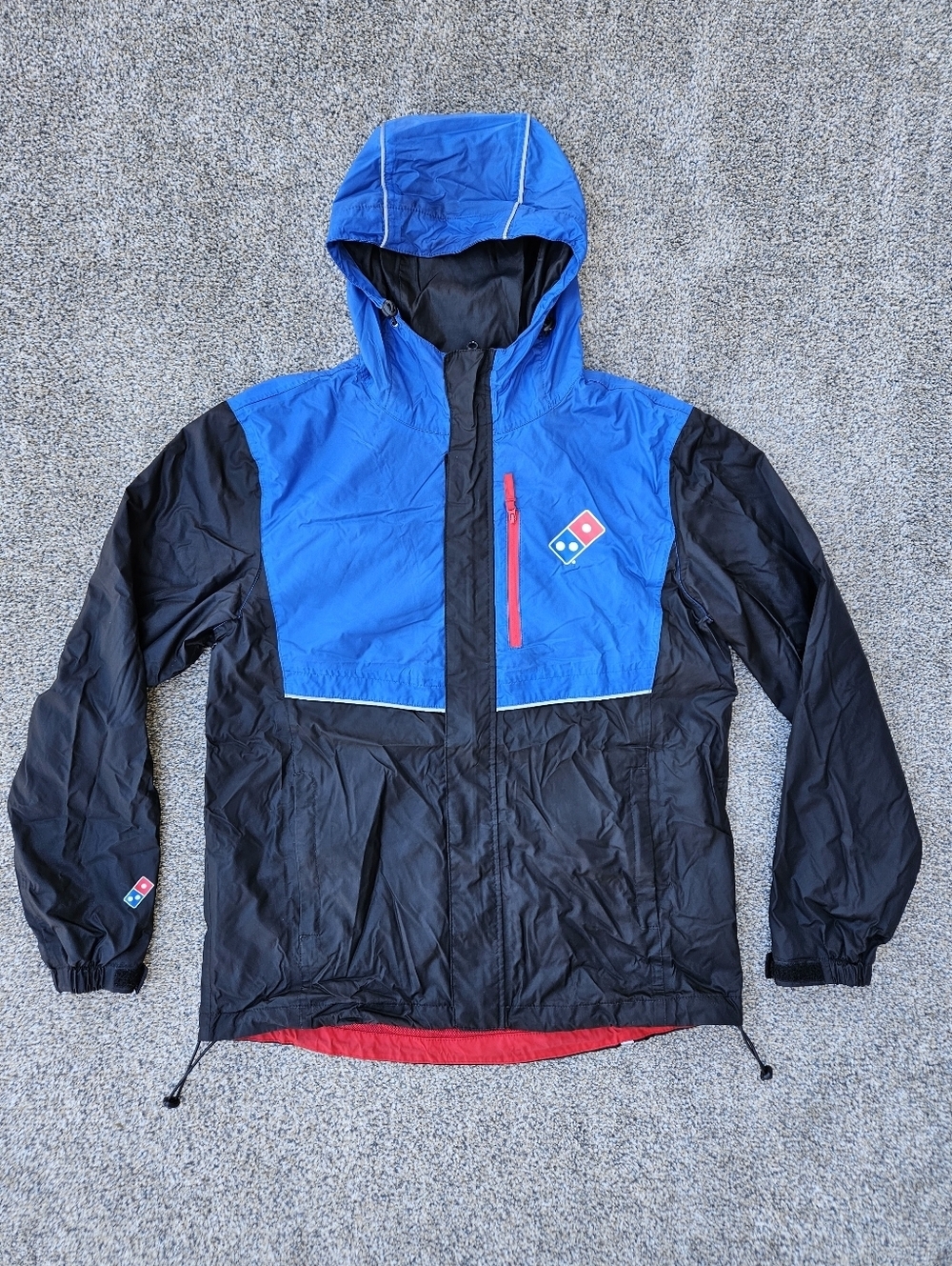Dominos Pizza Jacket Black Blue Hooded Windbreaker Reflective Full Zip Mens M